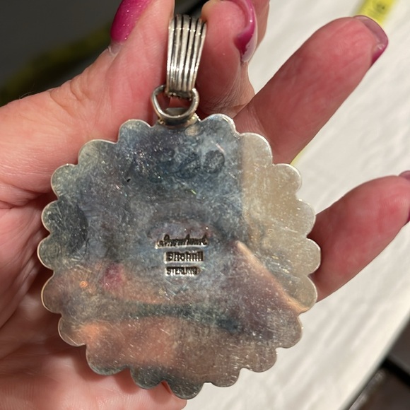 *Price Firm* Navajo Allison (Snowhawk) Lee Sterling and Coral Pendant - Picture 7 of 7